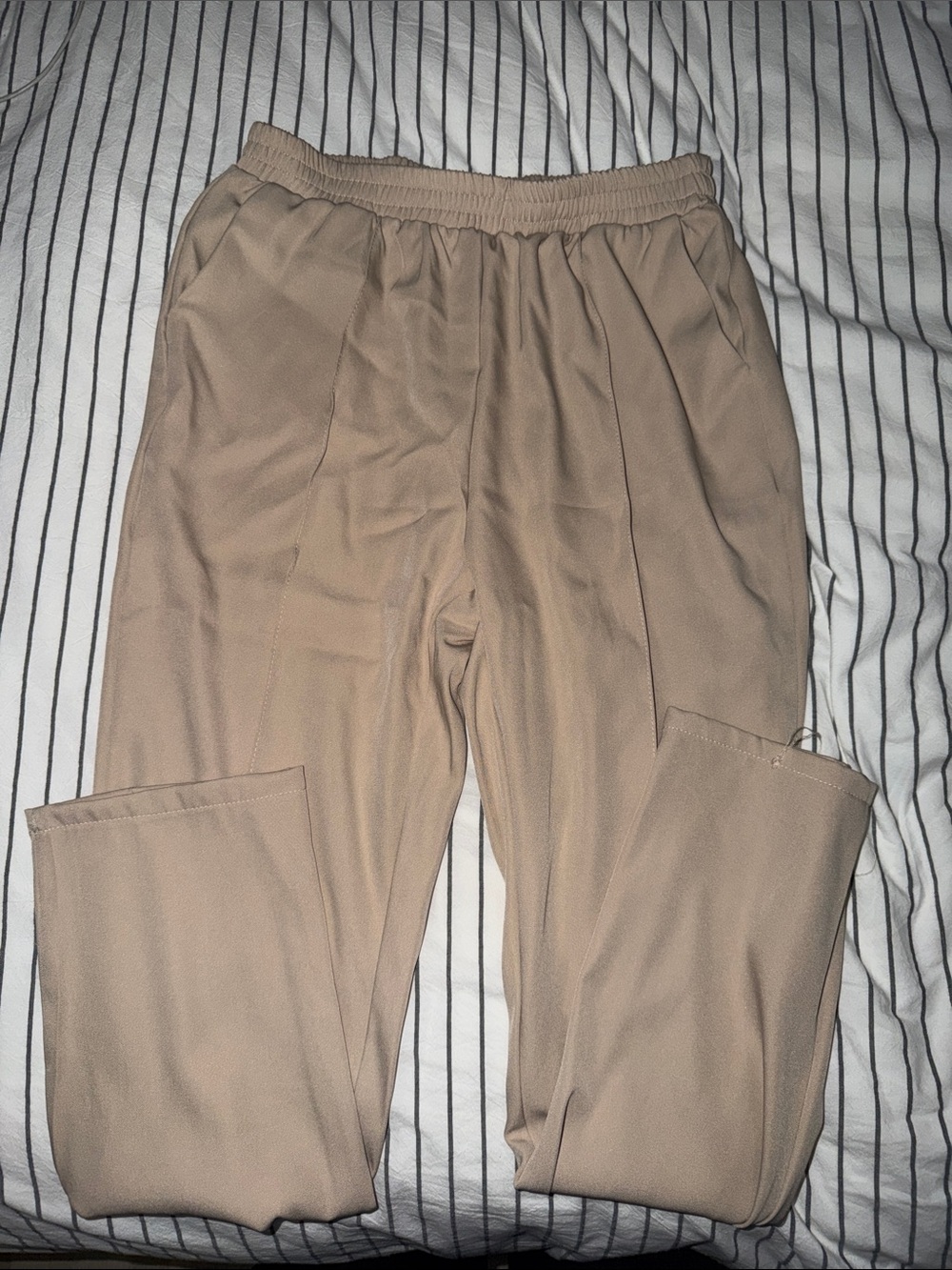 Relaxed Elastic-Waist Trousers in Tan